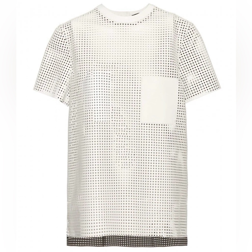 PROENZA SCHOULER White Perforated Leather Short Sleeve Loose Fitting Top 4